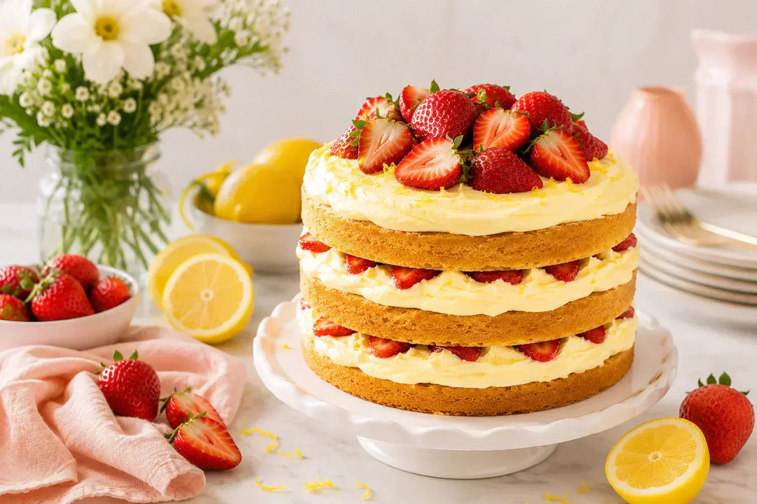 Baby's first birthday smash cake with Greek yogurt frosting and fresh berries