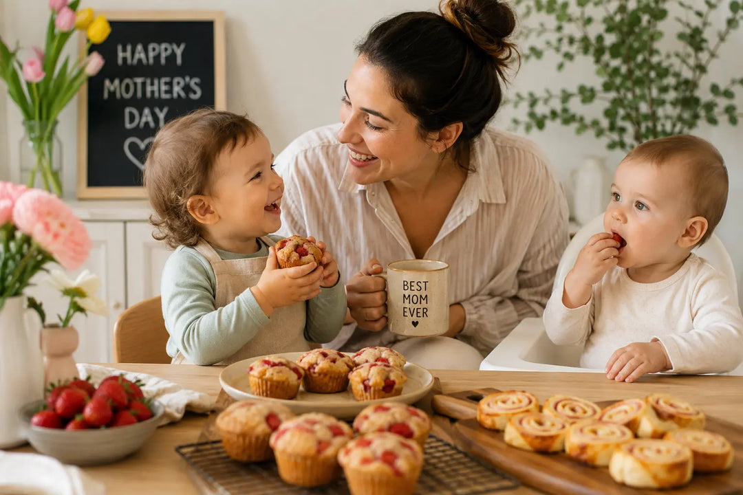 Mother having Breakfast with her kids for mother's day