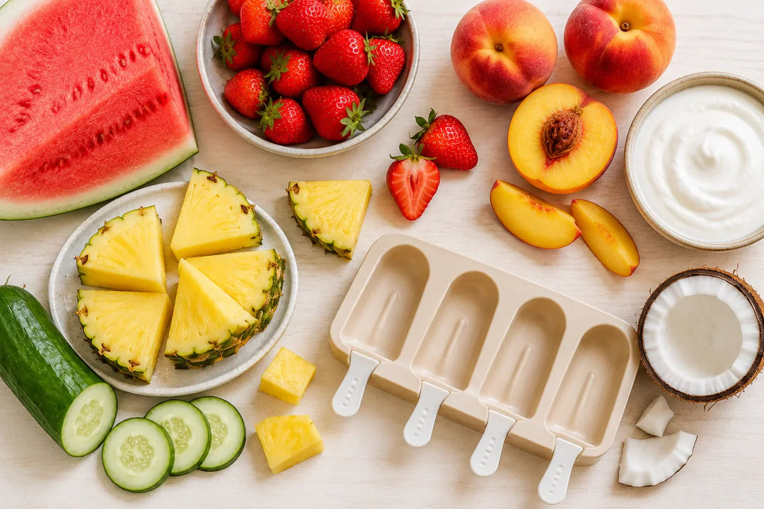 Silicone baby popsicle molds and ingredients for homemade infant popsicles